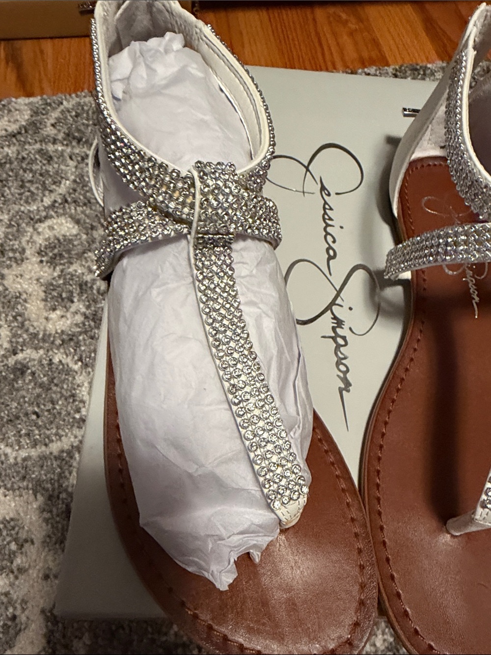 Jessica Simpson Silver Rhinestone T-Strap Sandals - Picture 2 of 5
